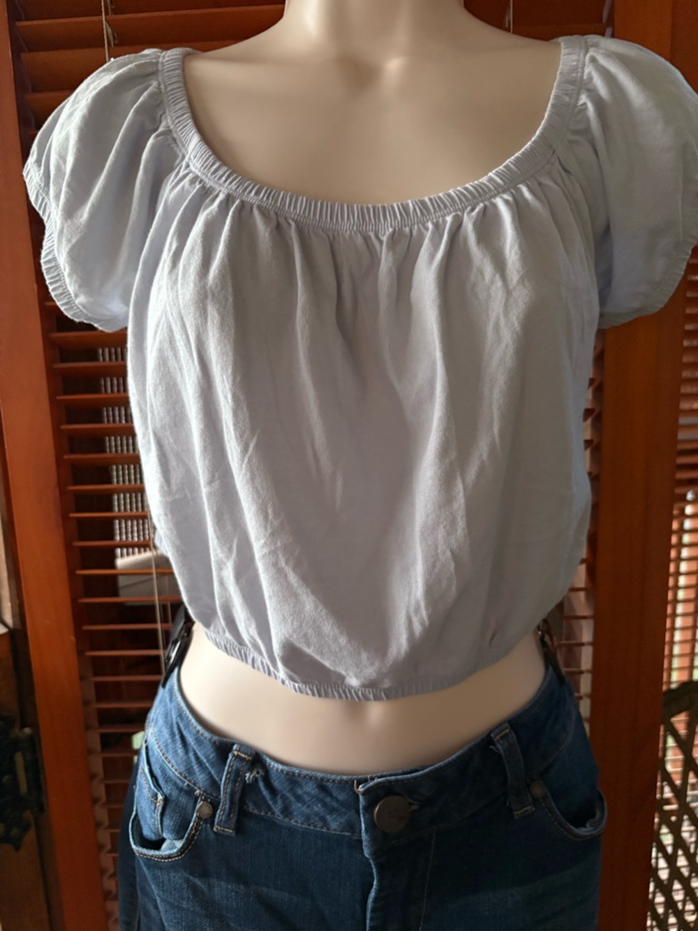 Hollister Light Blue Scoop Neck Elastic Hem Crop Top